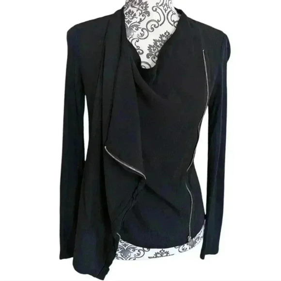 Aritzia Babaton Olivier Blouse Black Waterfall Front Jacket Whimsigoth Women XS - Picture 6 of 13